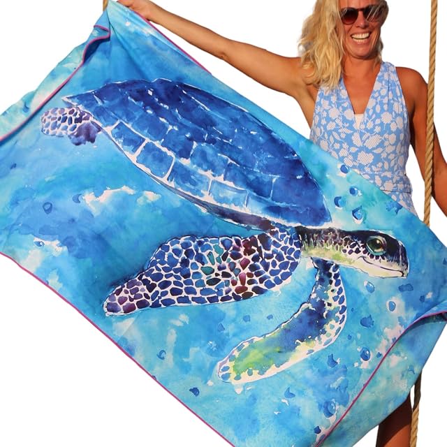 Microfibre Beach Towel Sea Turtle - XL Quick Dry Towel for Swimming and Travel for Women Men Girls Kids - Great Christmas Gifts for Swimmers. Designed by Top Artist Suren Nersisyan