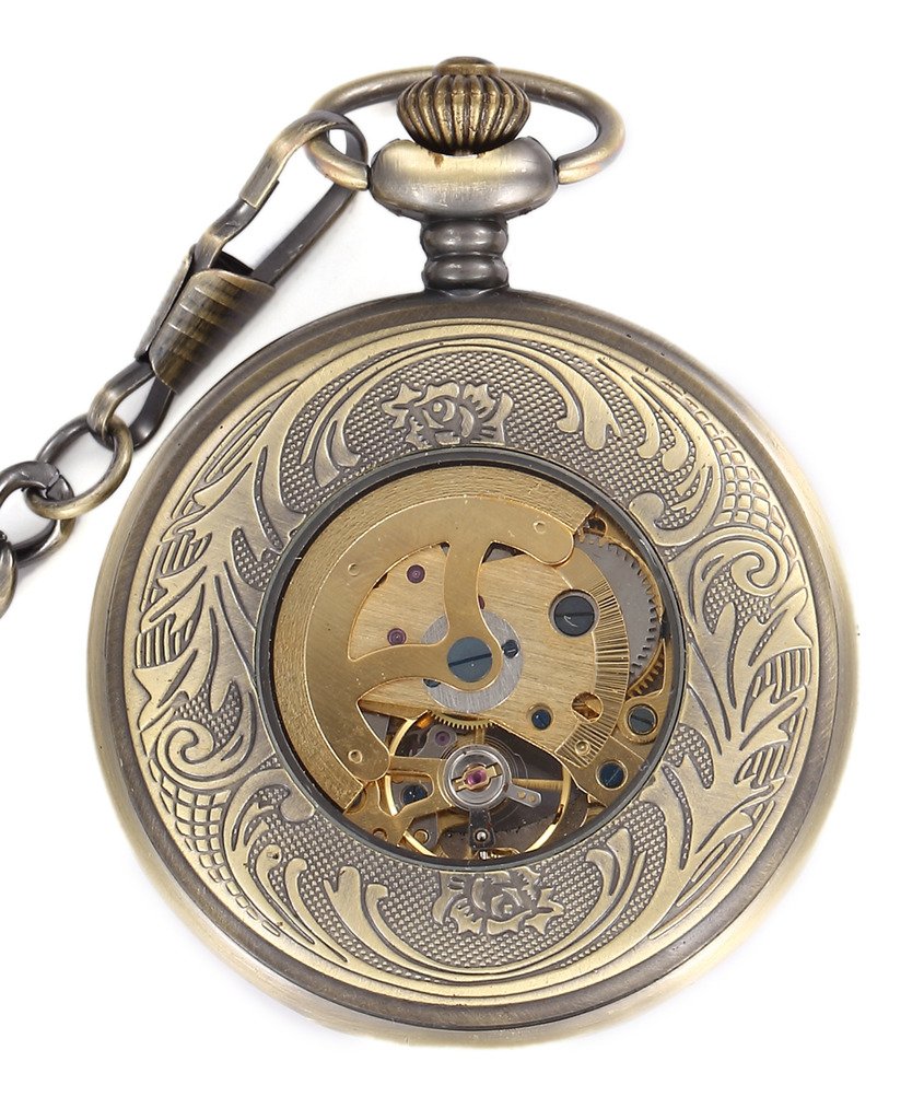 Infinite U Mécanique à Remontage Automatique Lumineux Montre de Poche Mécanique Style de Steampunk Squelette Creux en Acier Pendentif Collier d'or