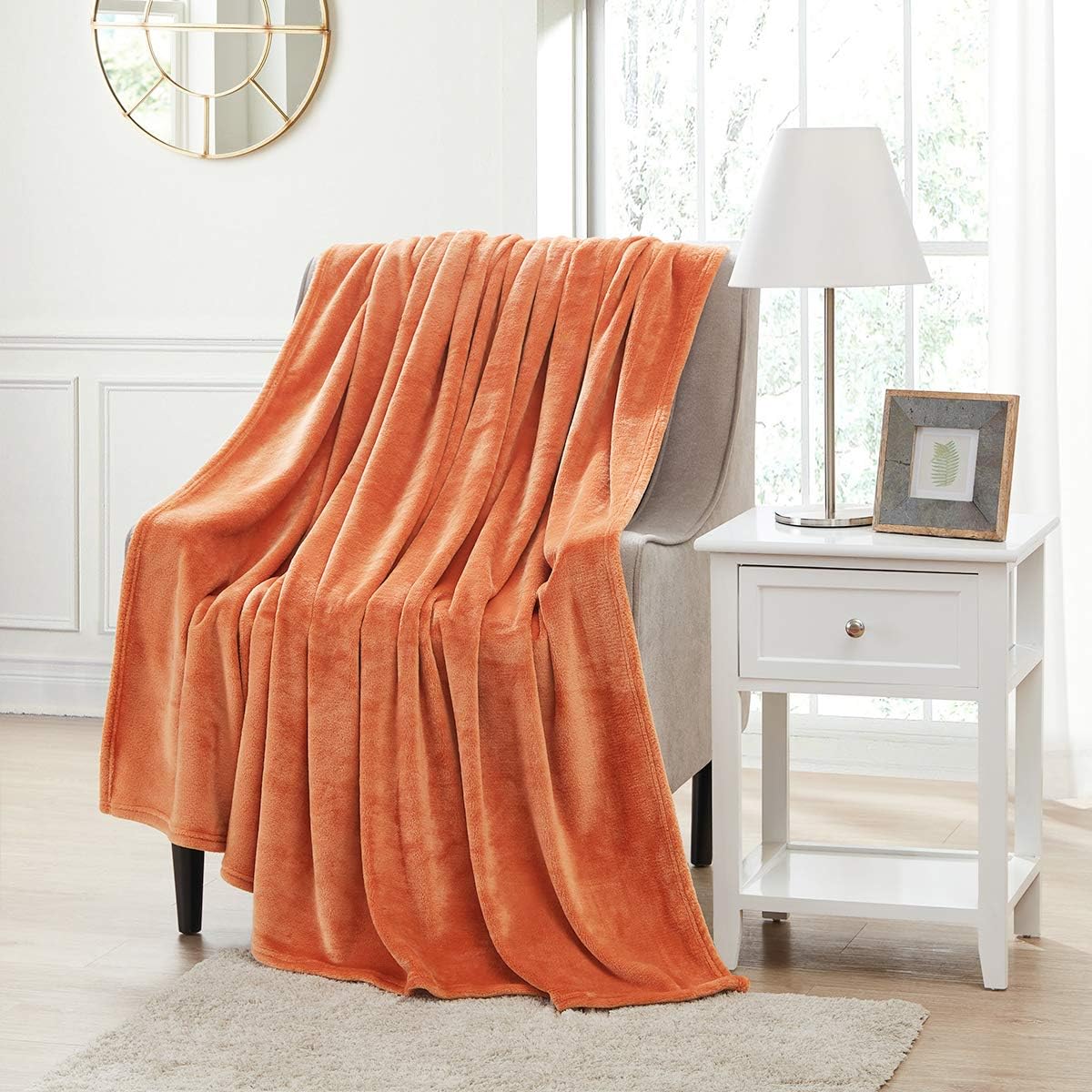 BOURINA Fleece Blanket Flannel Throw Blanket (Orange,Throw Size) Lightweight Cozy Microfiber Blanket for Sofa, Couch, Bed, Camping, Travel, 50x60 inches - Image 3