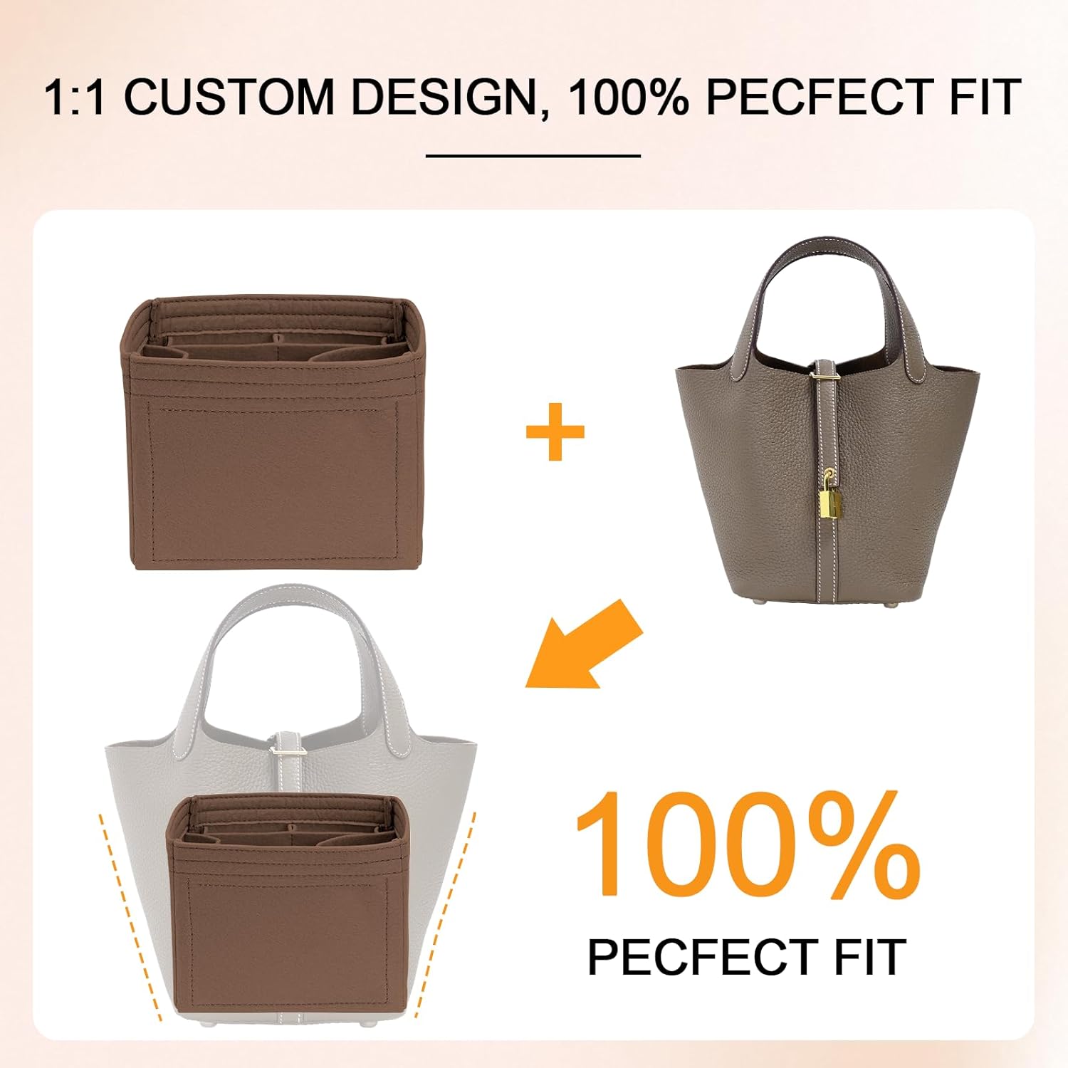 ピコチン 18 インサート フェルト ハンドバッグ オーガナイザー インサート トートとピコチンスタイルバッグ用 (ブラウン、PC1