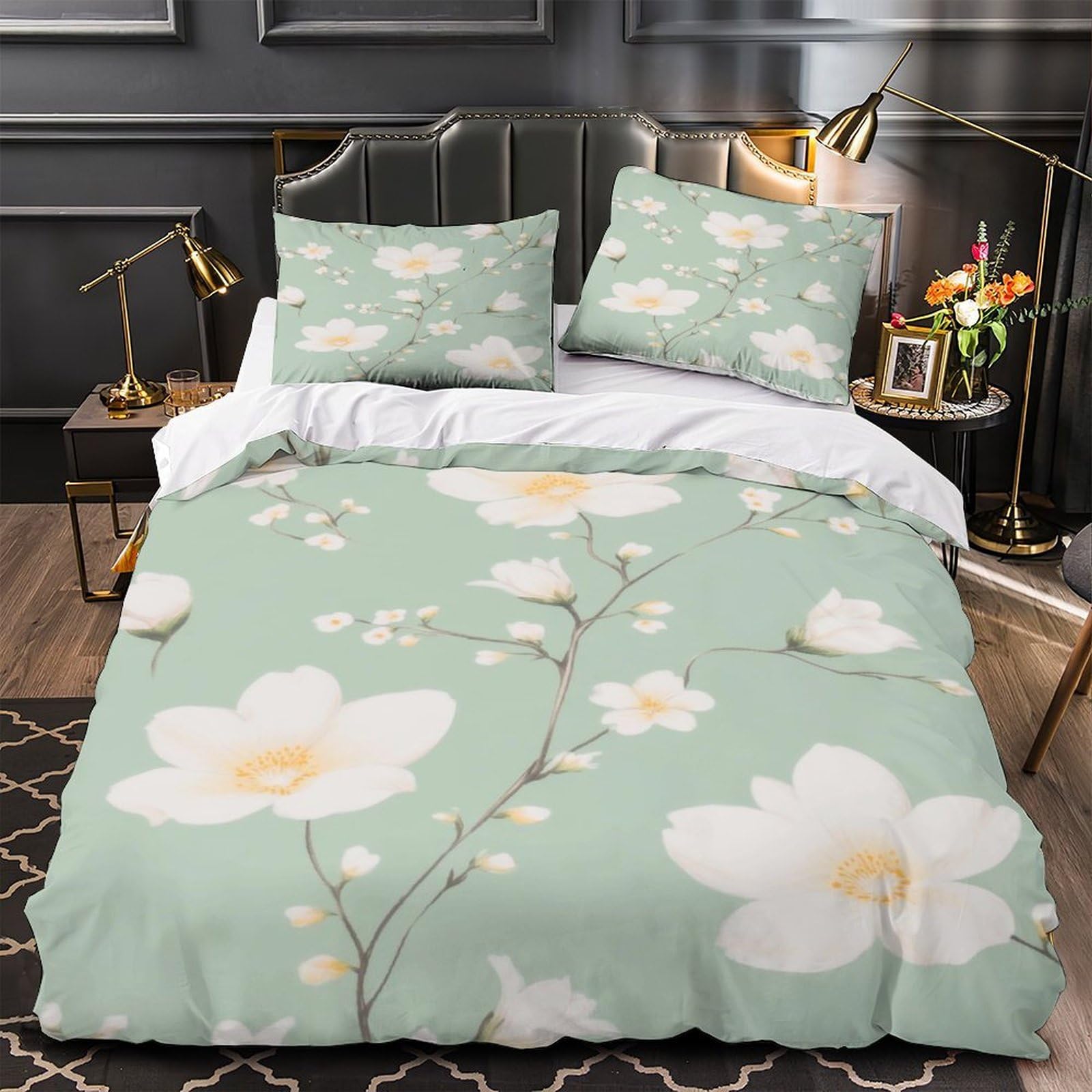 Housse de couette fleurie King avec taies d'oreiller en microfibre