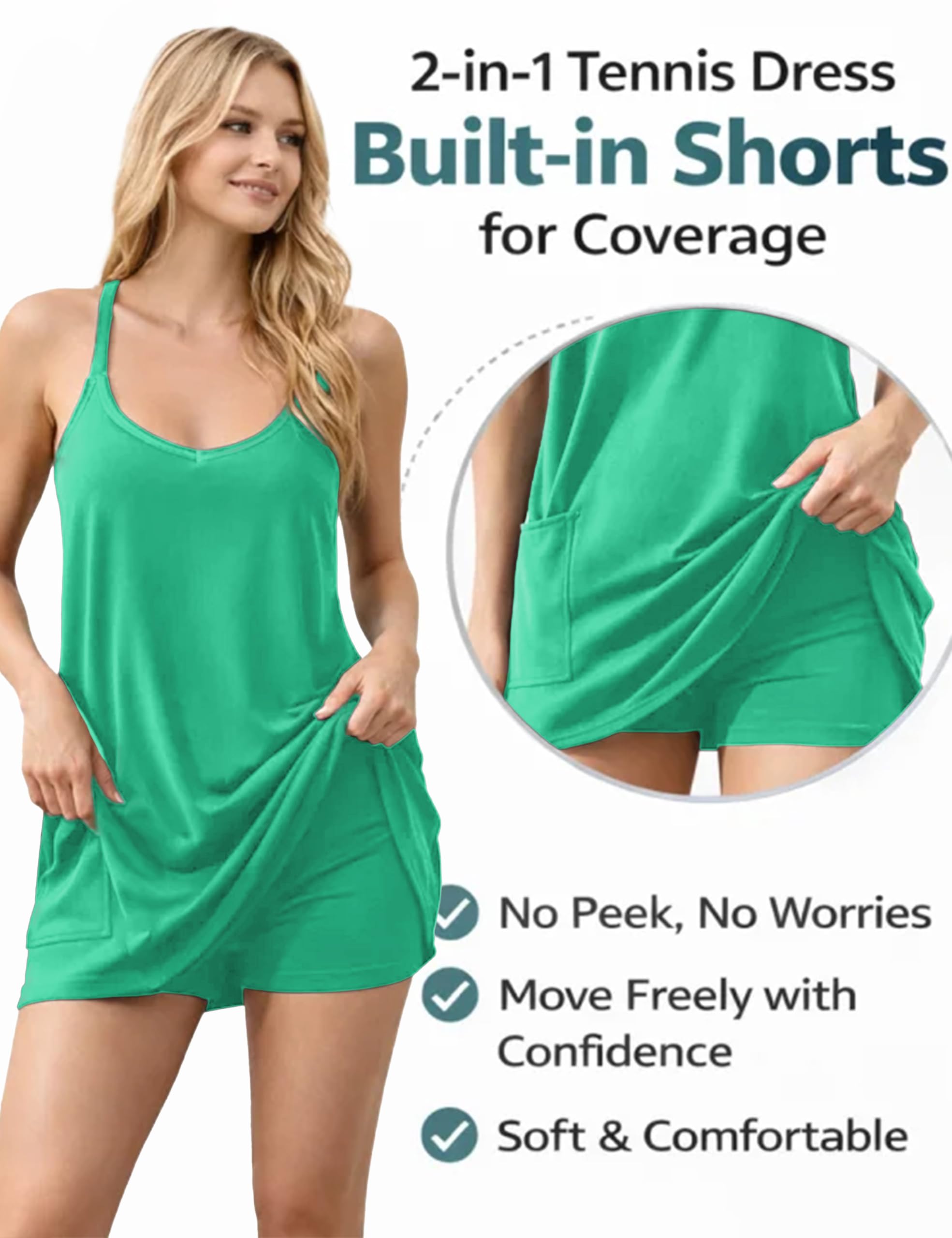 Ärmelloses Damen-Minikleid 2025, Spaghettiträger, Sommerkleid mit integrierten Shorts, Golf-Sportkleider