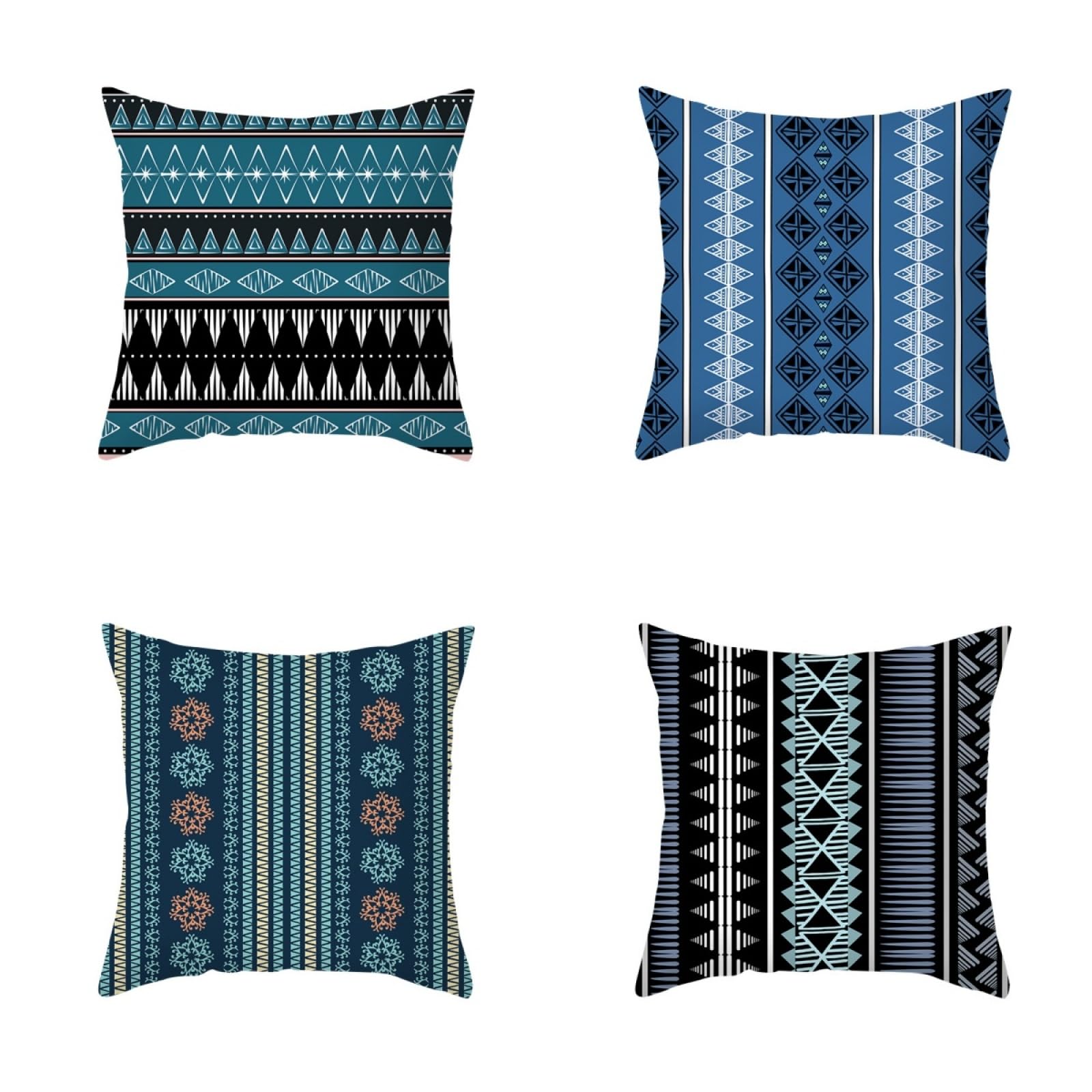 Pillow Cases 4 Pack Blue Bohemia Cushion Covers Soft Linen Cushions with Covers Included Washable Sofa Cushions with Invisible Zip Pillowcase Pillow Cover Breathable Cushion Cover 40x40cm