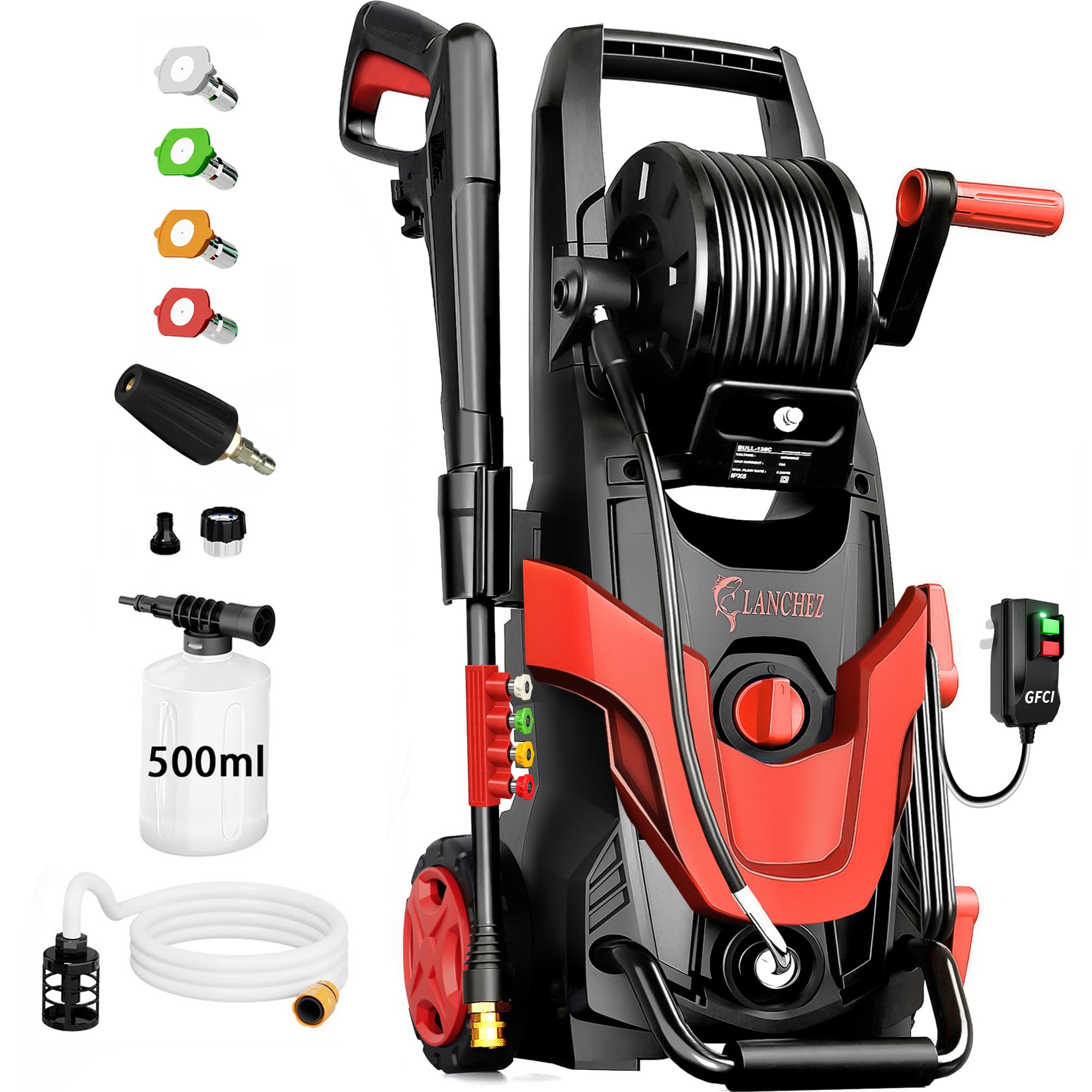 2026Upgraded 4800 MAX Pressure Washer w/5 Quick Connect Nozzles, 35ft Power Cord w/GFCI, Inlet Hose &amp; Filter&amp; Soap Tank for Cars/Driveways/Home Cleaning, Bright Red