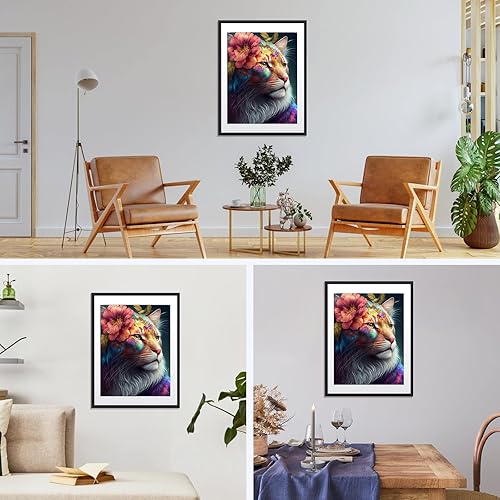 Miniatura 3 de NAIMOER Kits de arte de diamante de tigre para adultos, kit de arte de tigre con flores, kit de arte de diamantes 5D para bricolaje, animales con