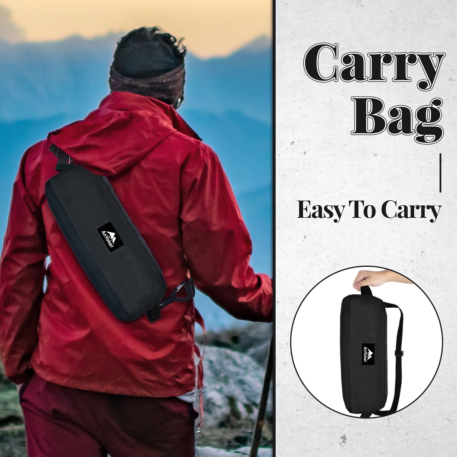 AnYoker Camping Chair, Compact Backpacking Chair, Portable Folding Chair, Beach Chair with Side Pocket and Designed Headrest/Mat,Mesh Back, Lightweight Hiking Chair 164ZZ-A (Black 2 Pack)