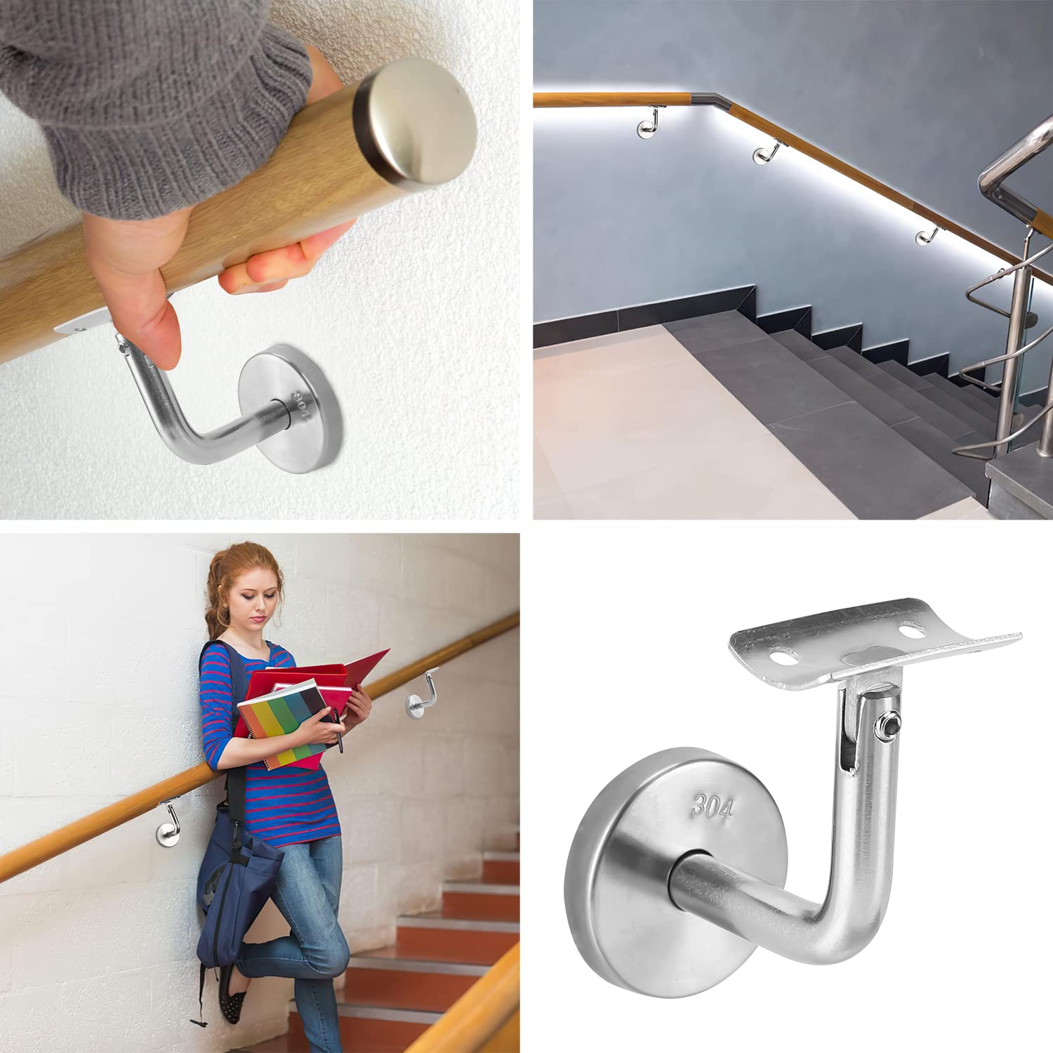 Sonnewelt 10 soportes para pasamanos de acero inoxidable, diámetro de 50, soporte para pasamanos de pared, soporte para pasamanos de pared, fijación para montaje en pared/soporte (plata) (18549ssew)