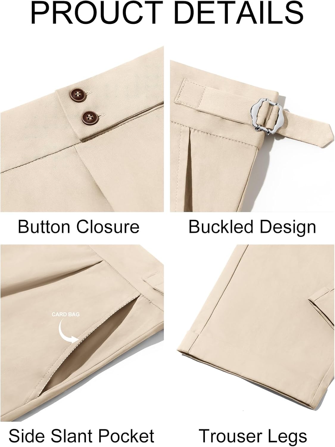 Runcati Mens Chinos Cotton Pants Slim Fit Pleated Front Dress Pants Casual Stretchy Tapered Trousers - Image 5