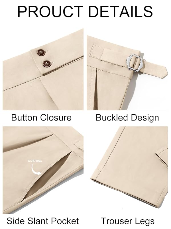 Runcati Mens Chinos Cotton Pants Slim Fit Pleated Front Dress Pants Casual Stretchy Tapered Trousers Apricot by Runcati - Used condition - Image 4