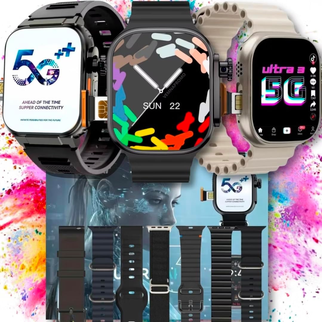 Smartwatch Relógio Inteligente 5G Ultra 3 AI, 16GB, com Pulseiras de 49mm, Tela AMOLED, CHIP, Câmera, NFC, ChatGPT, GPS, Masculino, Multifuncional, Resistente à Água, Moderno (Preto) Smartwatch Relógio Inteligente 5G Ultra 3 AI, 16GB, com Pulseiras de 49mm, Tela AMOLED, CHIP, Câmera, NFC, ChatGPT, GPS, Masculino, Multifuncional, Resistente à Água, Moderno (Preto)