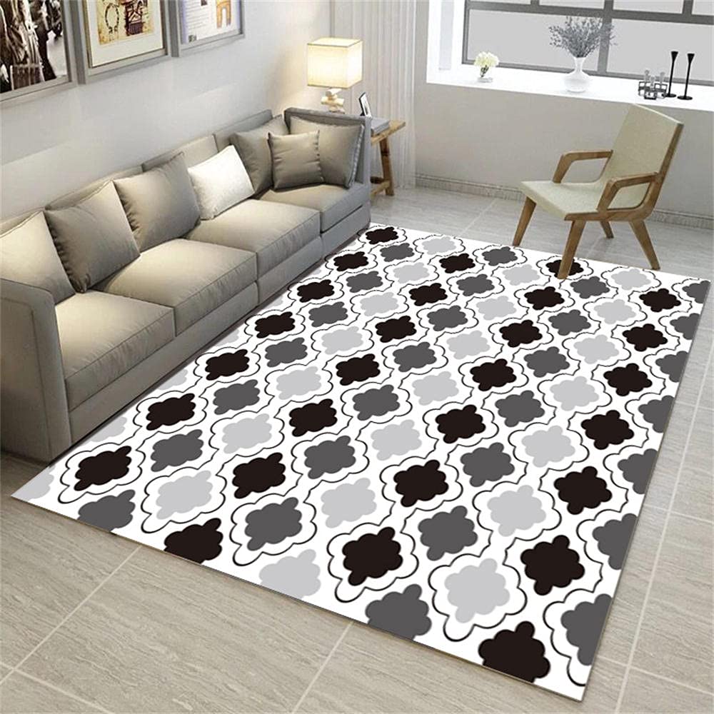 Tapis salon lavable 200X300cm gris et noir au design graphique abstrait moderne