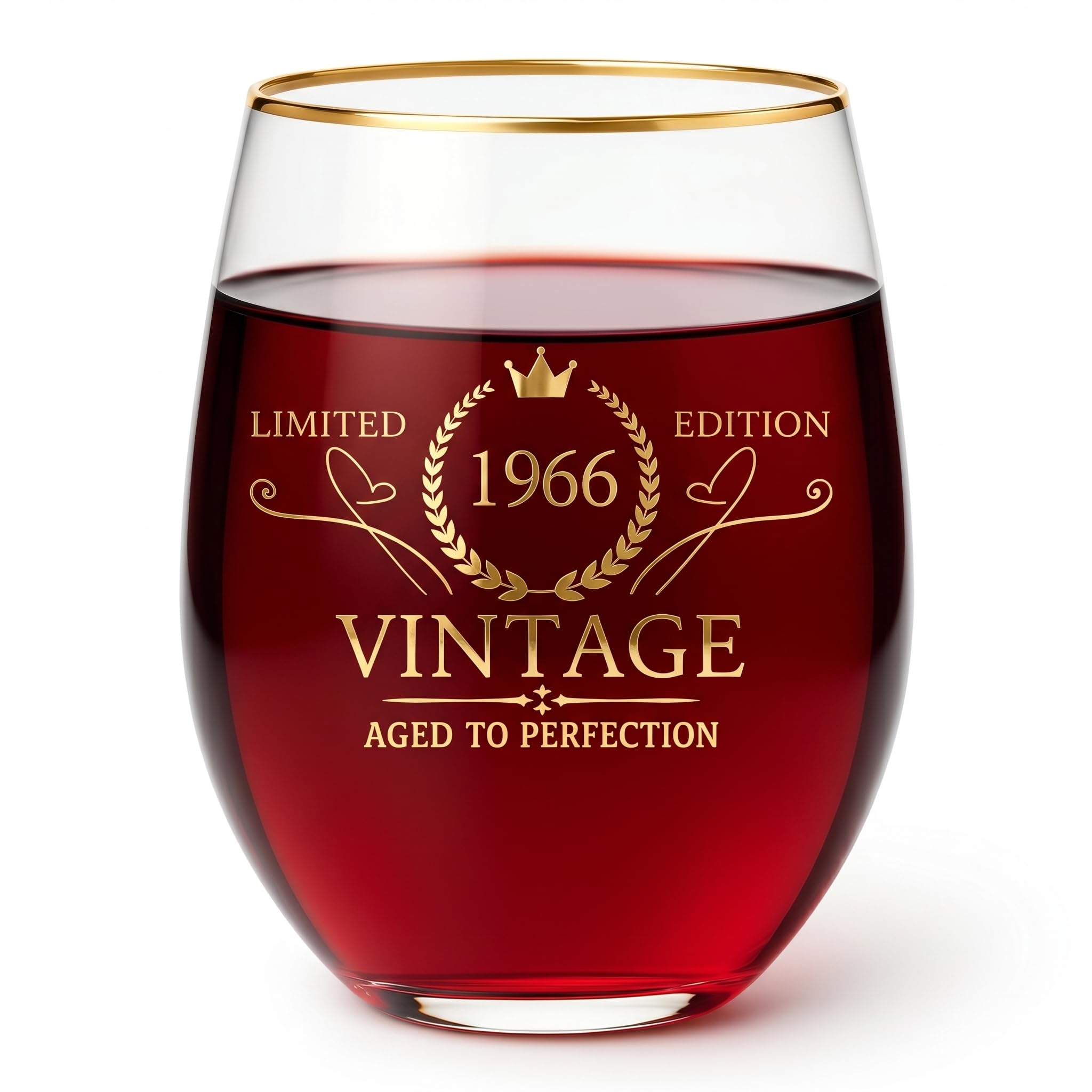 1966 60th Birthday Gifts for Men Women - Vintage Aged to Perfection Wine Glass, 60 Year Old Birthday Presents for Dad Mum Husband Wife, Large Stemless Glass with Real Gold Rim & Engraved Design (1966)