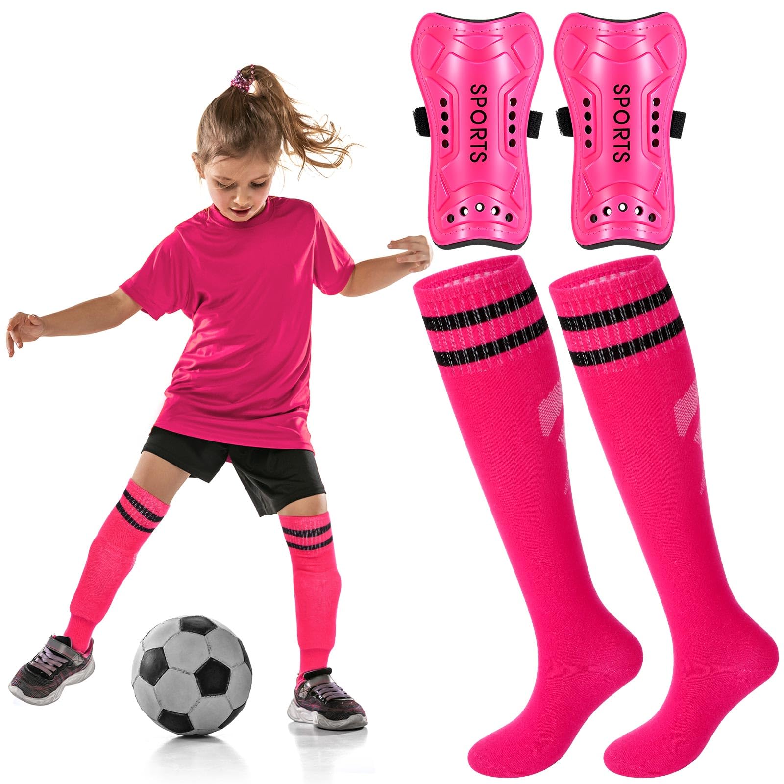 Syhood Soccer Shin Guards and Socks for Toddler Kids Youth, Lightweight Soccer Shin Pads Protective Defender Gear for 3-5, 5-10, 10-15 Years Old Children Teen Boys Girls Sports Game