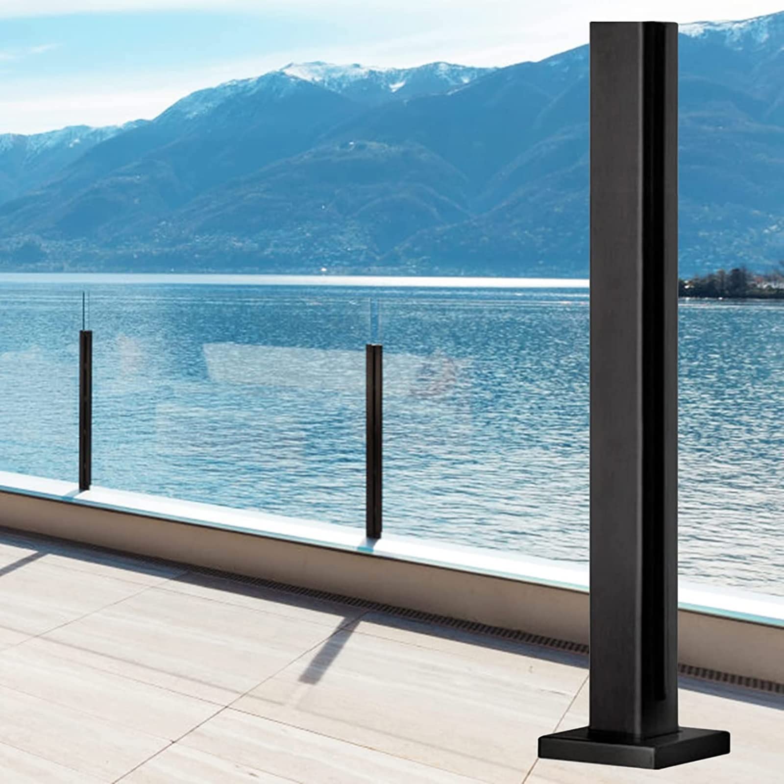 GHHVFEC Balustrade Posts Deck Glass Railing Post Garden Fencing Balustrade Post, Black Balcony Garden Glass Railing Post, Heavy Duty Square Balustrade Panels Post Glass Clamp, Fo,End Post-105cm/41.3
