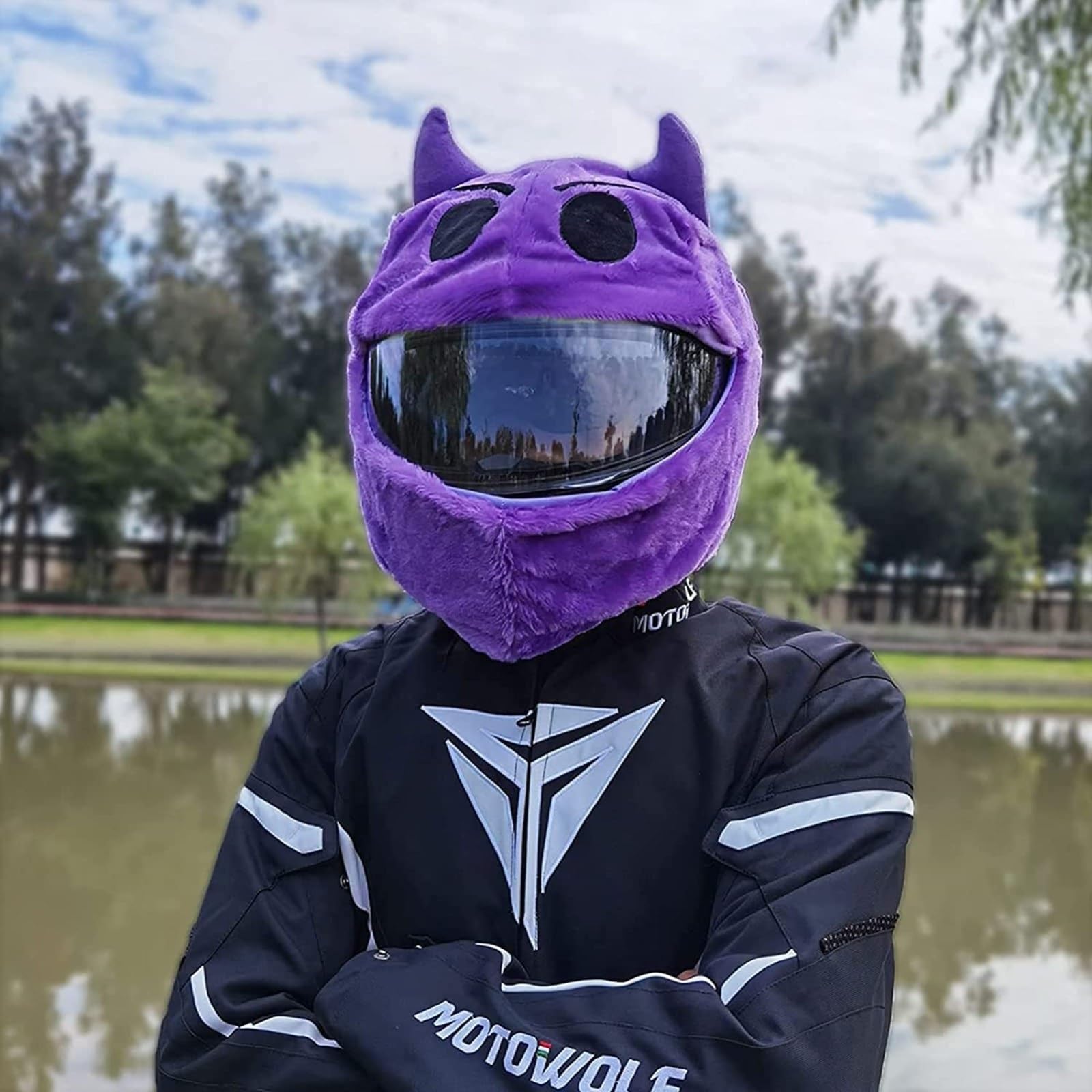 devil novelty full face motorcycle helmet Emoticon Cover Sleeve, Funny Cool Cartoon for Adults by Carbon Moto Gear D.I.L.L.I.G.A.F. Line : Automotive Devil's Horns Motorcycle Helmet Stickers