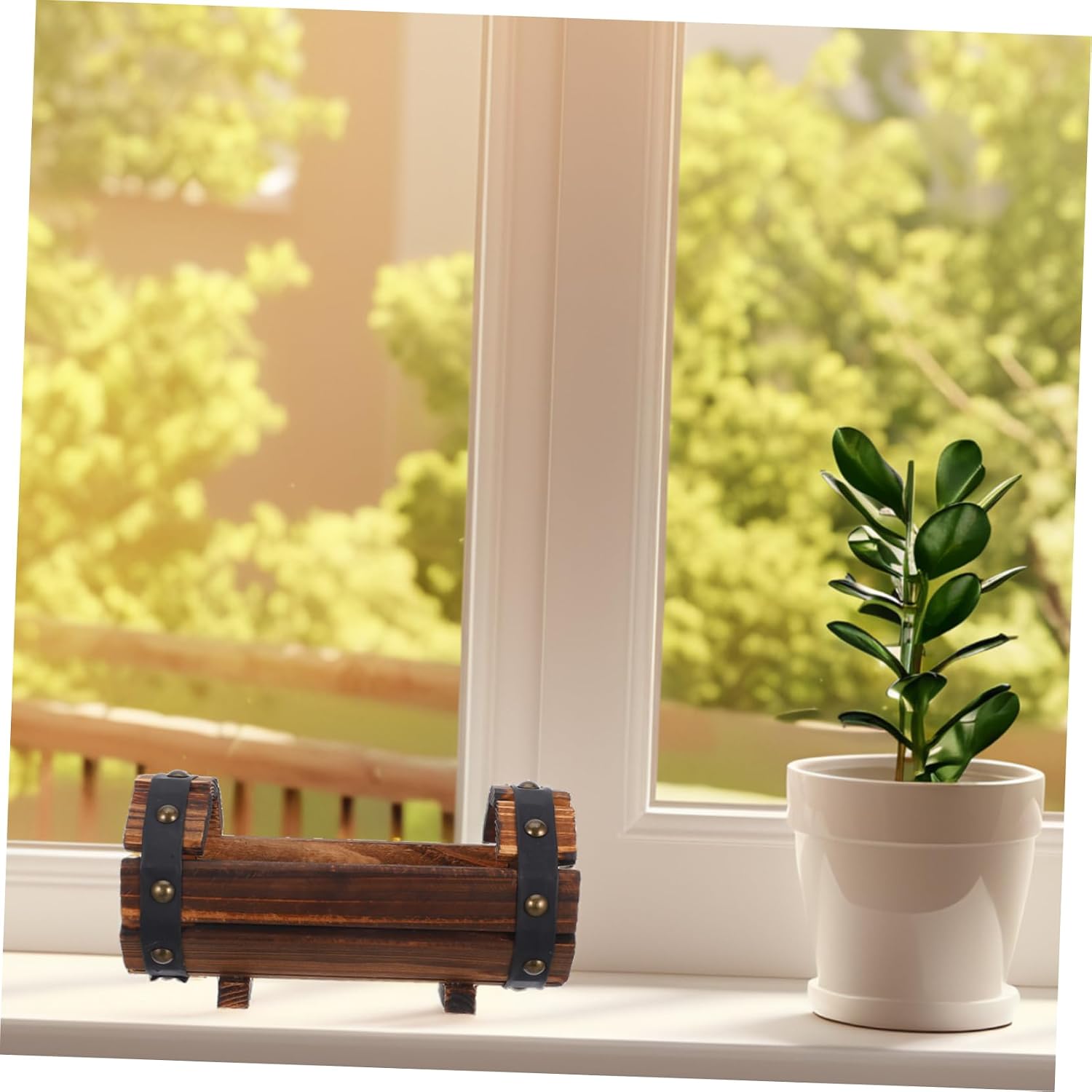 Carbonized Wood Flower Box Outdoor Planter Decor Succulent Plant Pot Garden Balcony Decor