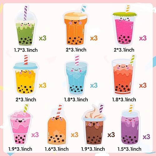 Miniatura 2 de Xqumoi Paquete de 30 notas adhesivas de té de burbujas, total de 600 hojas, tema de té con leche Boba, bloc de notas autoadhesivas, almohadillas de