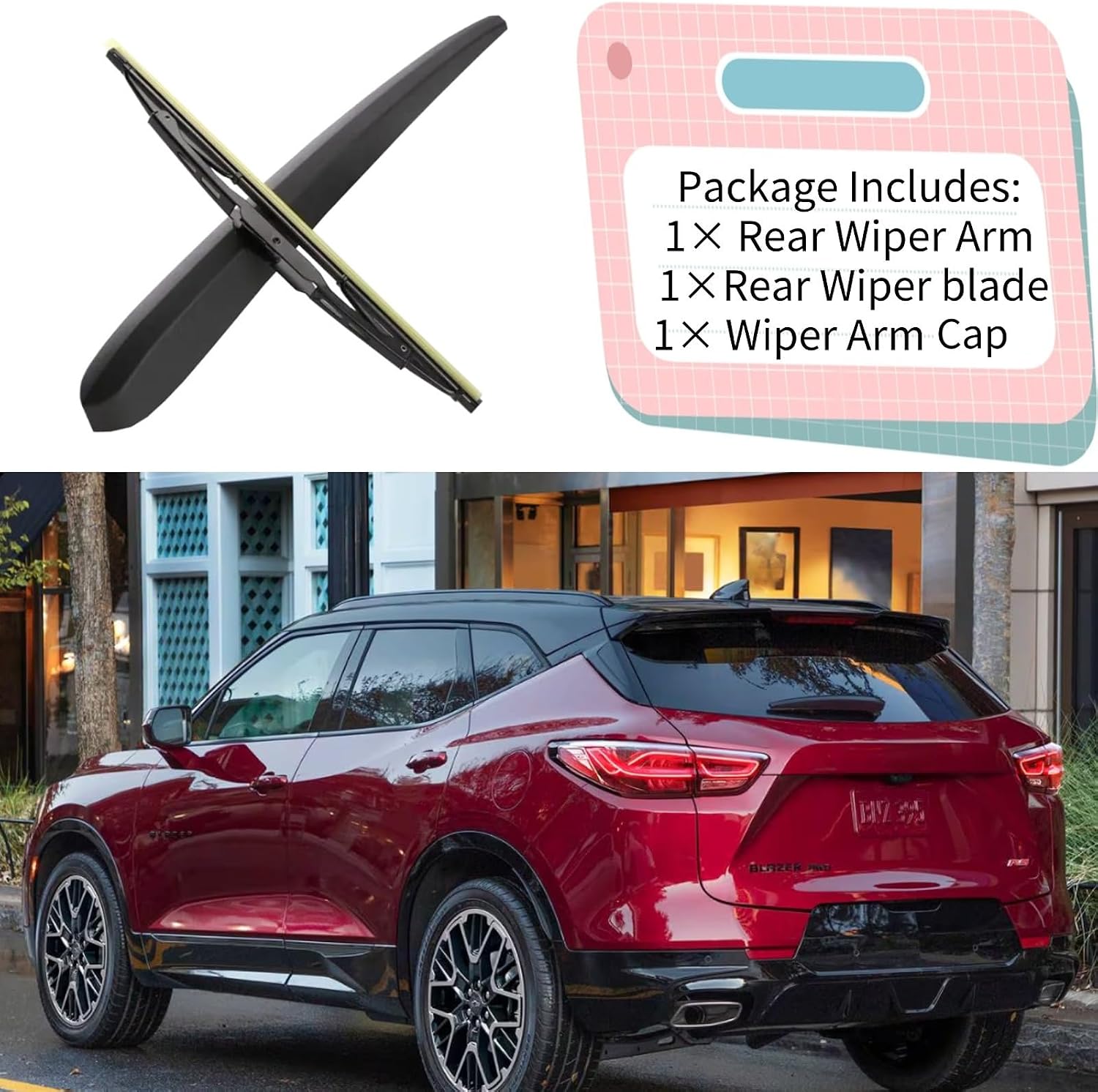 Rear Wiper Blade & Arm Replacement for Chevrolet Chevy Blazer 2019-2024 2023 2022 2021 2020 - OEM Fit for Base L LT Premier RS 2.0L 2.5L L4 - Gas 3.6L V6 - Gas Models - All-Season