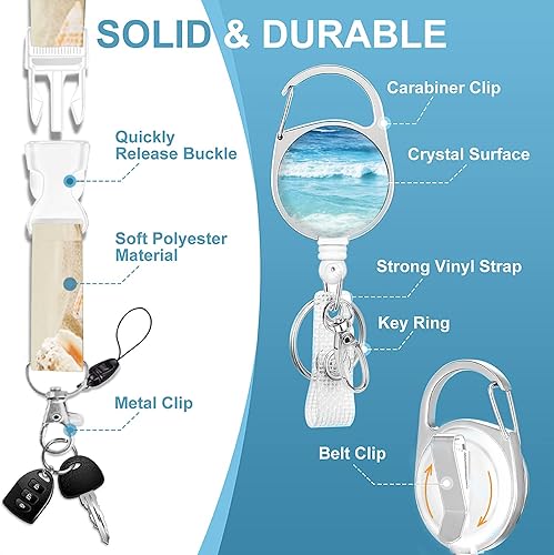 Miniatura 3 de Cordón para credencial y soporte para tarjetas de identificación, carretes retráctiles con clip para cinturón de carrete de mosquetón, cordón de