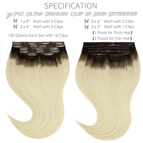 Vista 419 de Lacer Extensiones de cabello humano con clip, de doble trama, cabello brasileño de cabeza completa, color negro azabache, extensiones de cabello