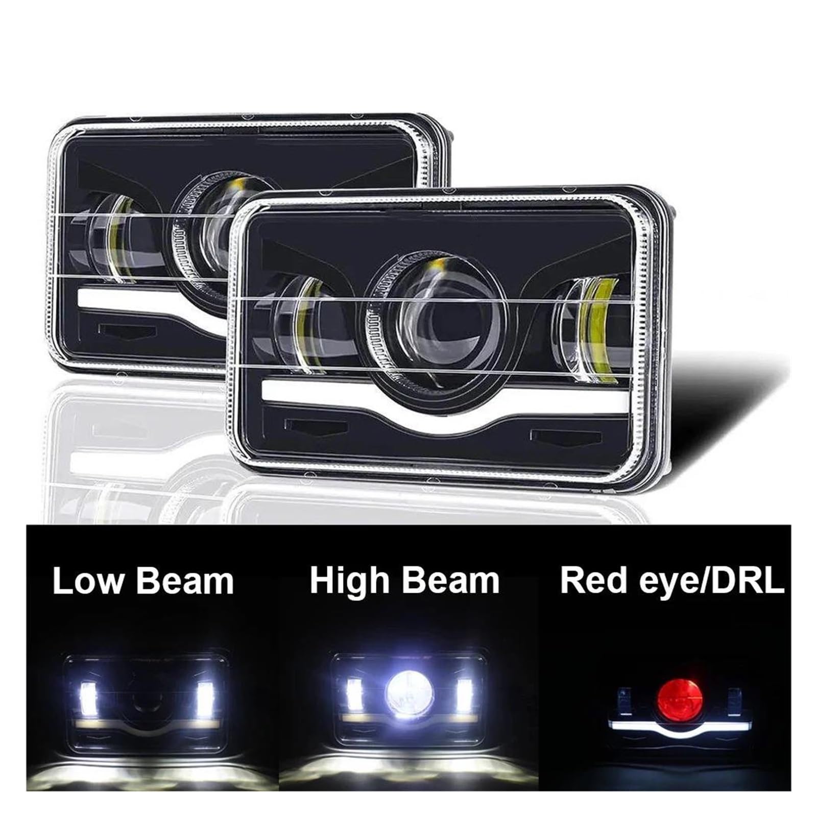 Generico Fari Anteriori Per Jeep Moto Camion Faro 12V 24V 4x6 Pollici LED Fari H4 Luce Lavoro Sostituzione Quadrata Ricambi Per Luci Diurne(2 pezzi)
