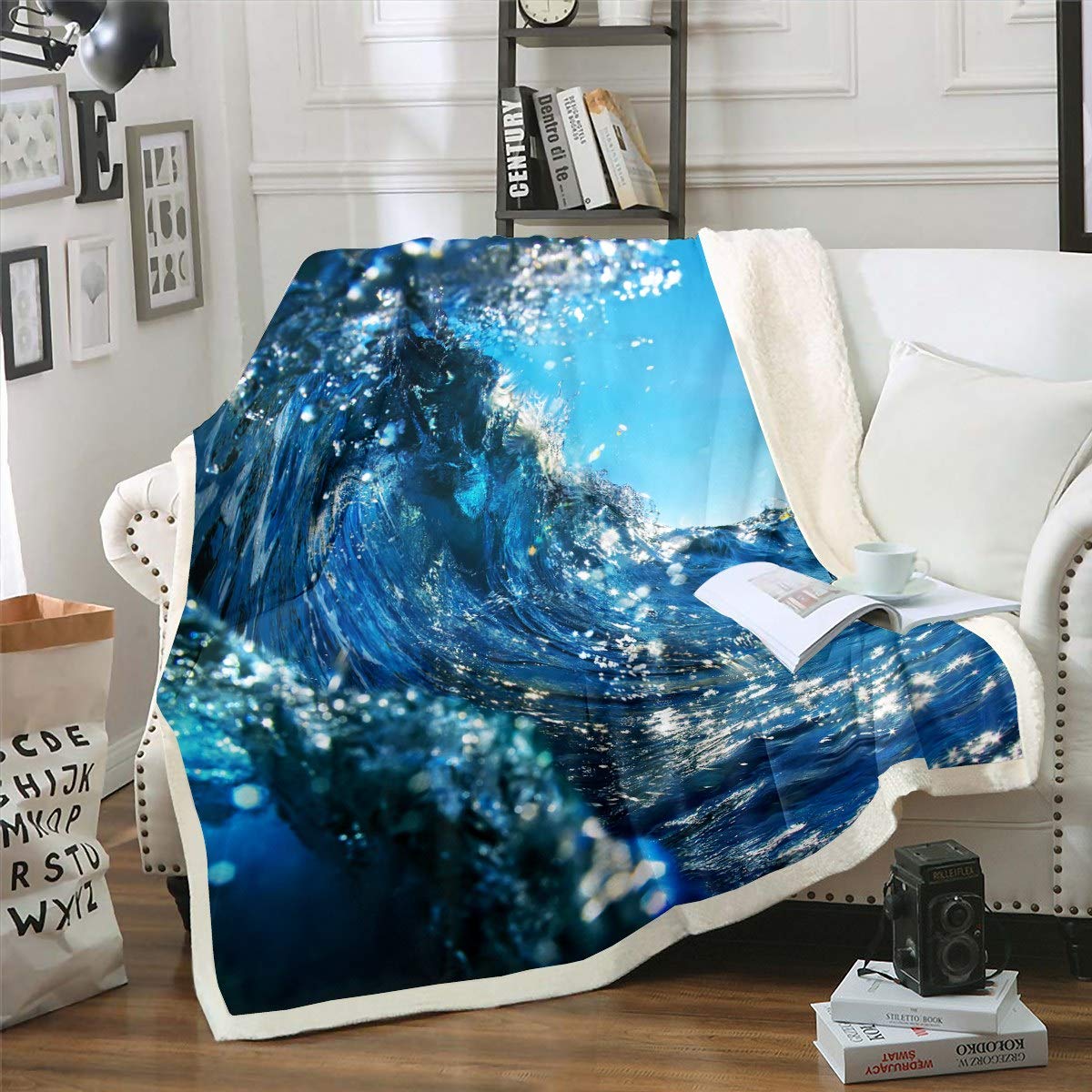 Ocean Wave Fleece Blankets Kids Boys Teens Sea Wave Surfing Throw Blanket Sea Adventure Nautical Sherpa Blanket Luxury Soft Microfiber Plush Blankets,Room Decor Fuzzy Blanket Baby 30"x40" — image 1