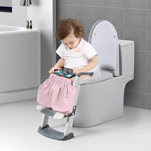 Miniatura 2 de TYOPRWO Asiento de entrenamiento para ir al baño con escalera para niños pequeños, inodoro plegable para entrenamiento de orinal para niños, cojín