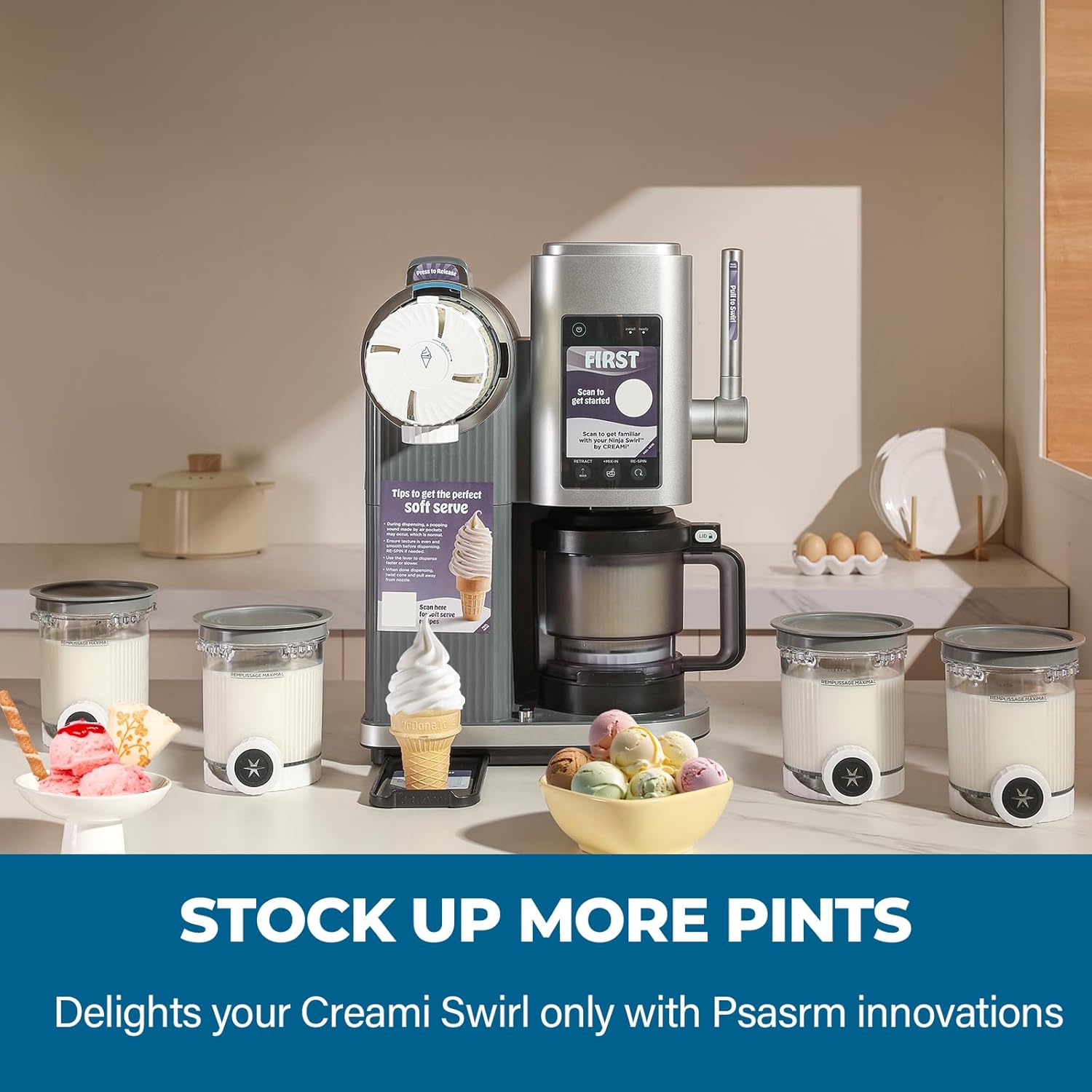 2 Pack Swirl Ice Creami Makers Pints and Lids,NC700 Makers Containers Cups creami accessories Compatible with Ninja Swirl Ice Cream NC700 NC701 Series & Soft Serve Makers,Dishwasher Safe - Image 2