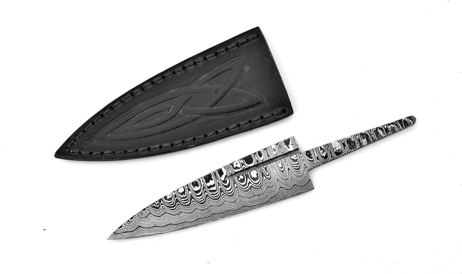 Hand Forged Damascus Steel Sgian Dubh Knife Blank Blade for Sgain Dubh Knife Making with Leather Sheath (Ladder)