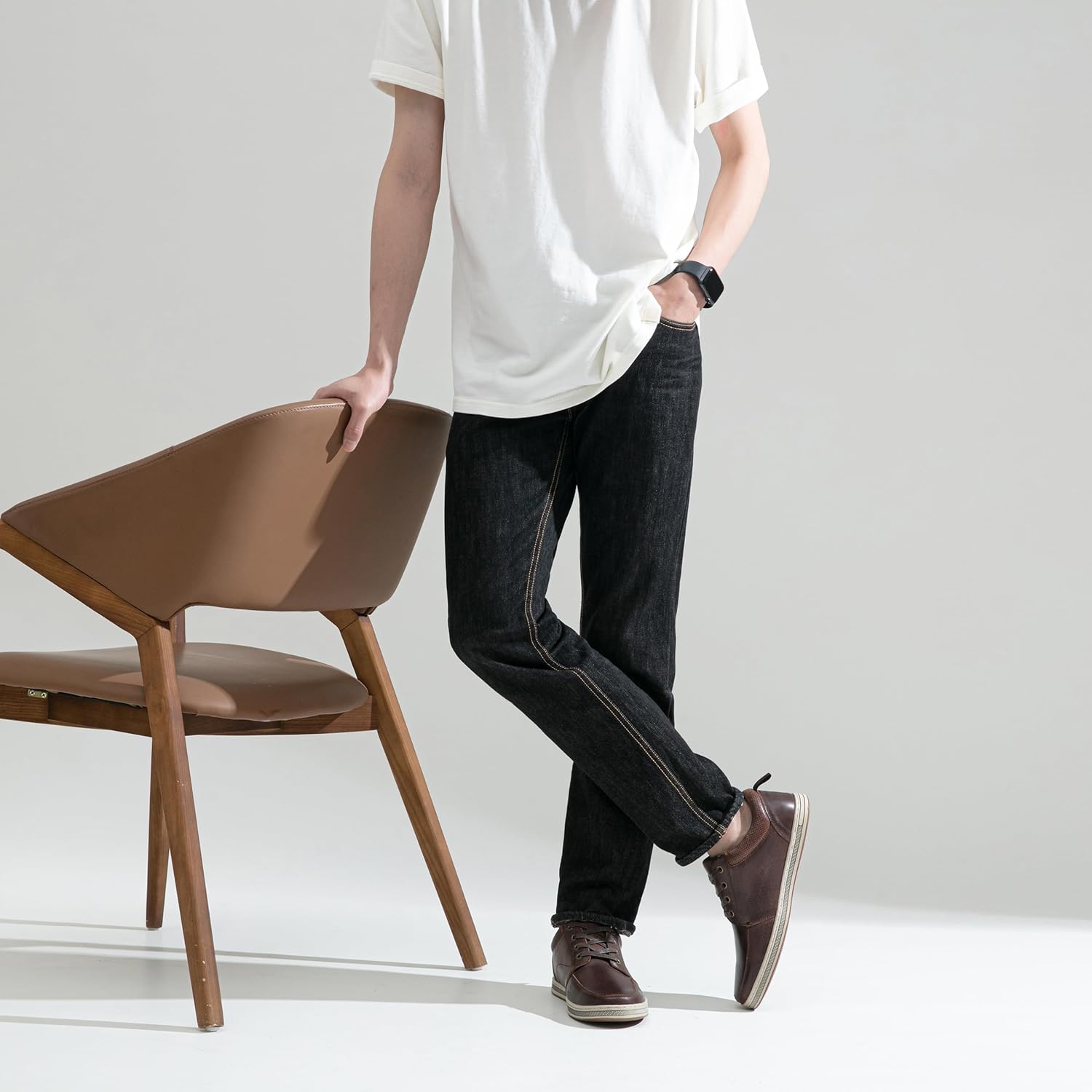 Jousen Men's Leather Fashion Sneakers Retro Dress Business Casual Shoes for Men - Image 2