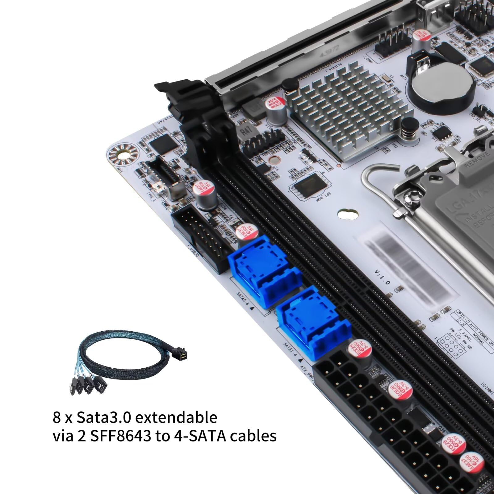 SJRC Q670 LGA 1700 NAS Motherboard 8 Bay, 8 x SATA3.0 Mini ITX Mainboard with 3 x M.2 NVMe PCIe4.0 x4, i226-LM 2.5GbE LAN Board DDR5 with PCIe5.0 x16, Barebone NO RAM/SSD/System