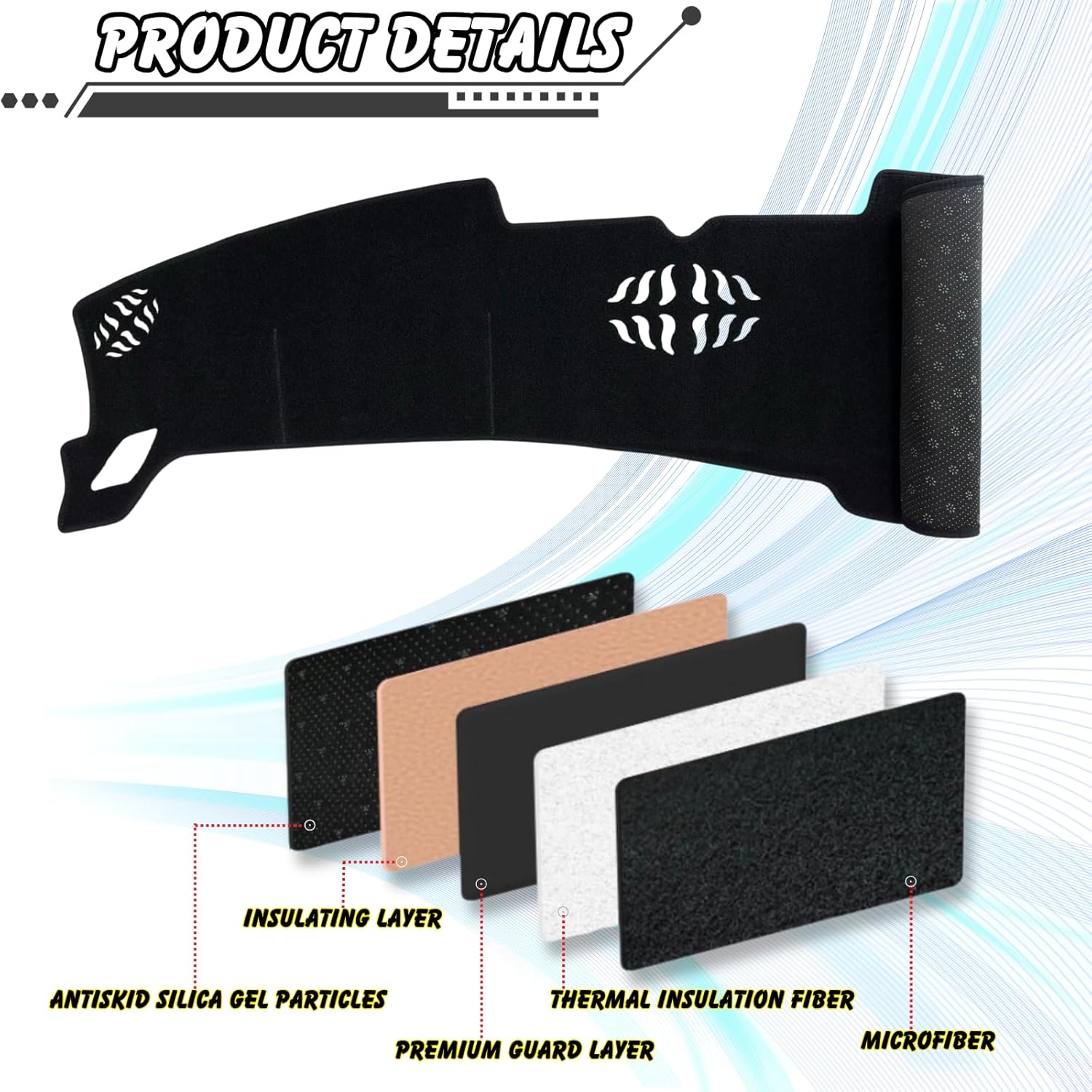 Non-Slip Dash Cover Dashboard Cover Mat Custom Fit Center Console Cover Sunshield Protector Pad Compatible with for Hyundai Sonata 2024 2025 Accessories Pad (Without HUD) (Black Trim)