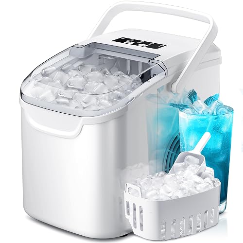Crzoe Ice Makers Countertop with Handle, 2 Sizes of Ice, 8 Bullet Ice Cubes in 6 Mins, 26Lbs/24H, Portable Ice Maker with Self-Cleaning, Ice Machine for Home&Kitchen&Office&Party