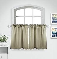 Vista 13 de Aiking Home Cenefas de ventana – 2 paneles de poliéster sólido cenefas de cocina con bolsillo para barra de 2.5 pulgadas para ventanas pequeñas