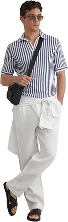 REISS Mens ALBA Ss Open Collar Stripe Polo
