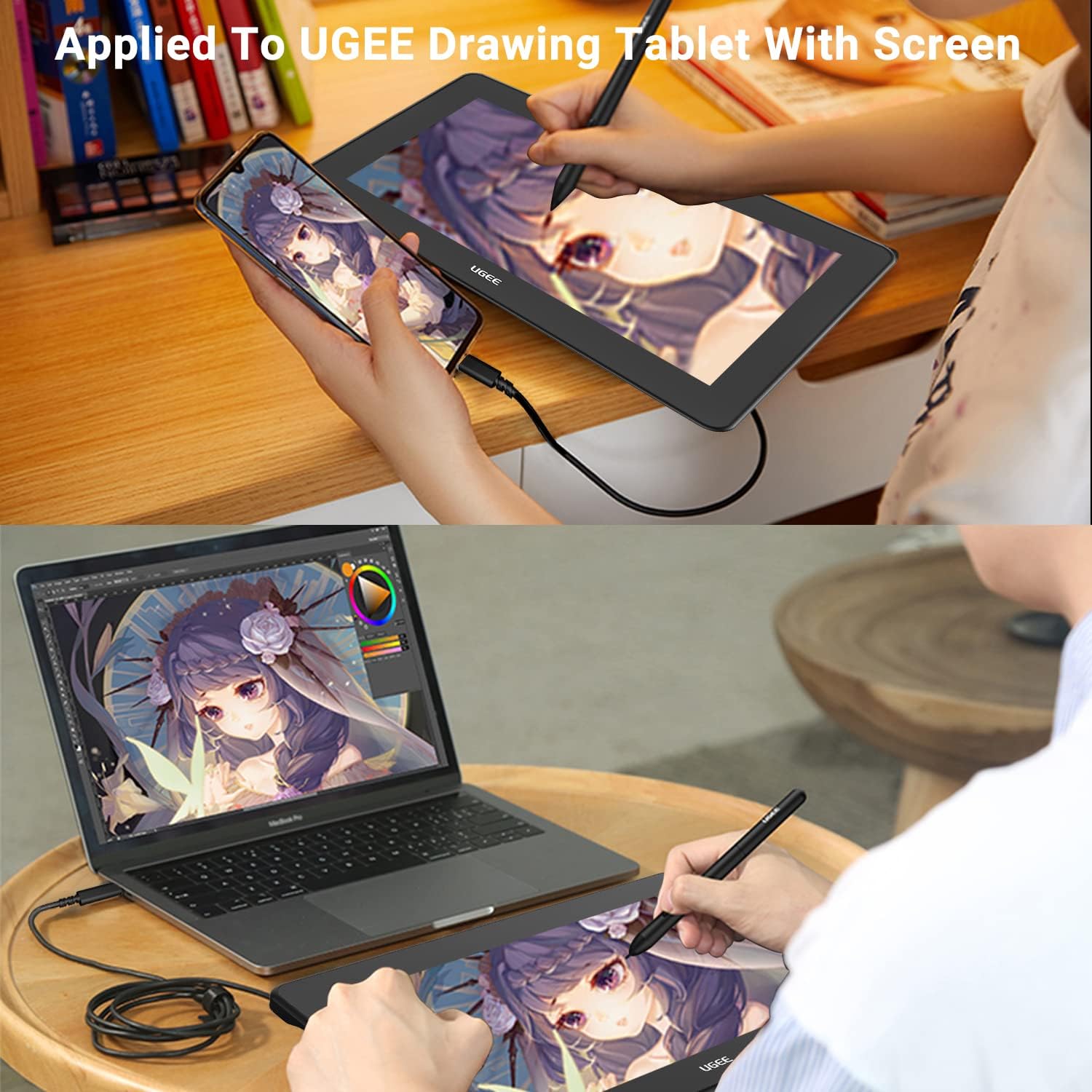 ugee u1600 15 4 inch drawing tablet with screen usb c to usb c cable 5ft support 3 in 1 type c fast charging cable compatible with art drawing tablets