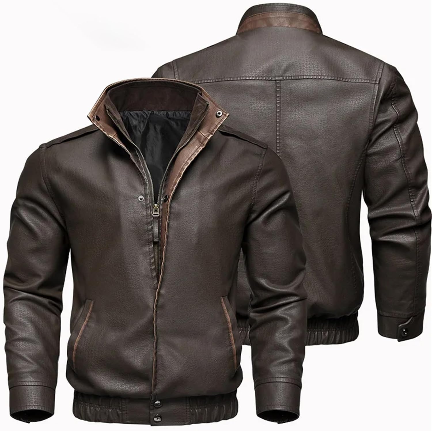 Men's Faux Leather Jacket Retro Motorcycle PU Leather Jacket Single-Layer Business Coat