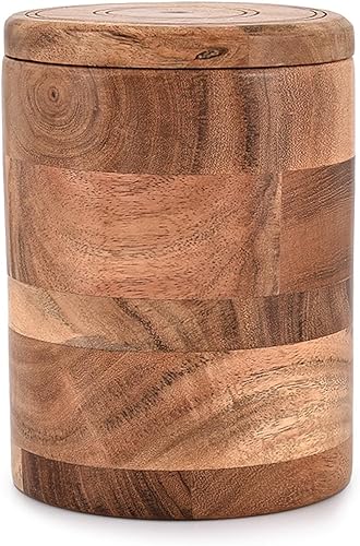 Miniatura 2 de EDHAS Tarro decorativo de madera de acacia con tapa de madera, diseño retro para encimera de cocina, despensa, té, azúcar, café (4.5 x 4.5 x 6