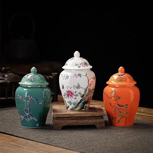 Miniatura 4 de MagiDeal Jarrón de cerámica de jengibre chinoiserie, estilo chino, tarros de porcelana tradicional, tarro de jengibre asiático para decoración del
