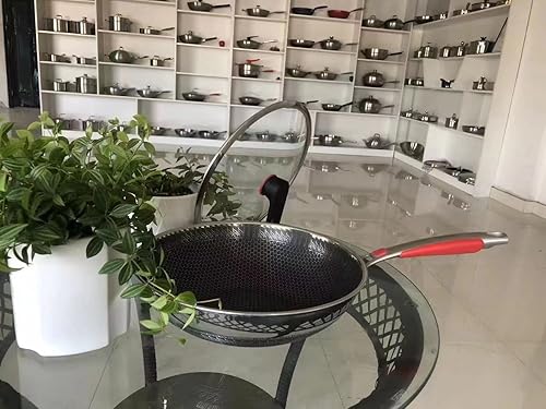 Sartén antiadherente de acero inoxidable de 12 pulgadas con tapa y asa que se mantiene fresca apta para lavavajillas y horno libre de PFOA funciona