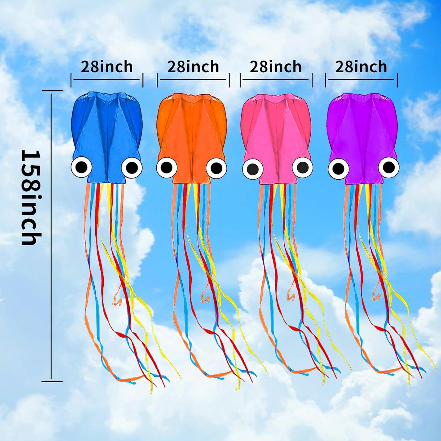 Octopus Kites for Kids & Adults Easy to Fly, 24”x 158” Large Soft Kite Kit for Boys and Girls, Single Line 3D Beach Kite Set for Teens,Perfect for Outdoor Activities