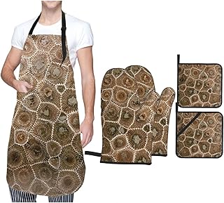 USZDKL Petoskey kamień fartuch rękawica do piekarnika i garnka uchwyt 5 szt. zestaw, regulowany fartuch rękawice odporne na ciepło dla mężczyzn kobiet