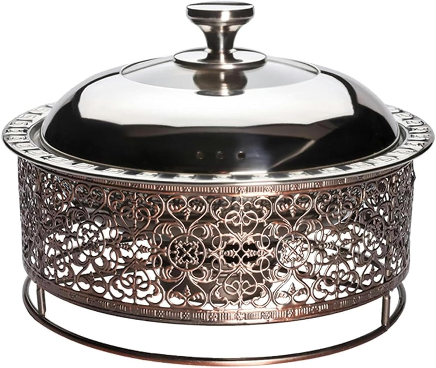Round Stainless Steel Chafing Dish Buffet Set - Food-Grade, Elegant Carved Design, Buffet Servers Warmers Tray,28cm
