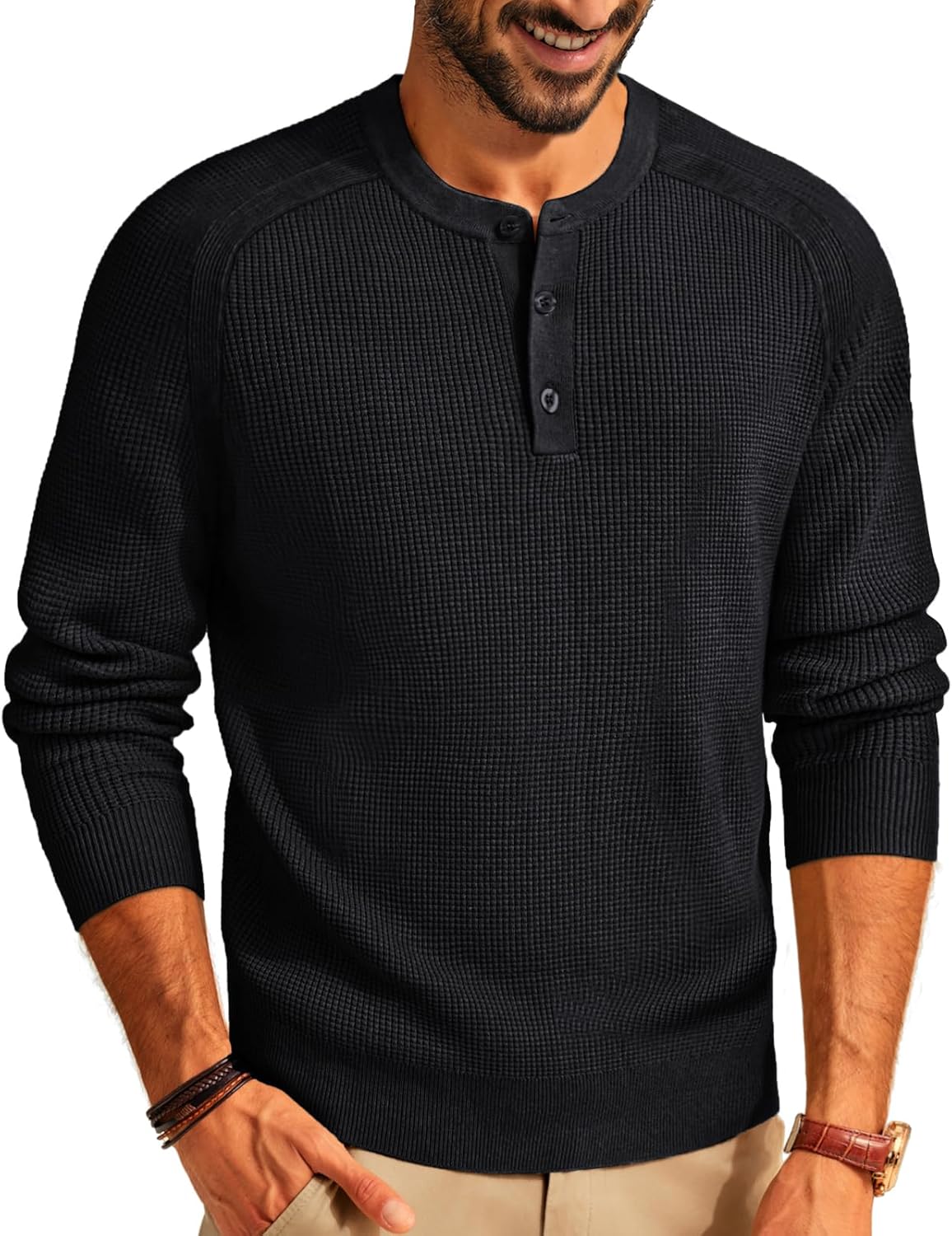 PJ PAUL JONES Men's Henley Long Sleeve Sweaters Solid Color Soft Warm Pullover Sweaters
