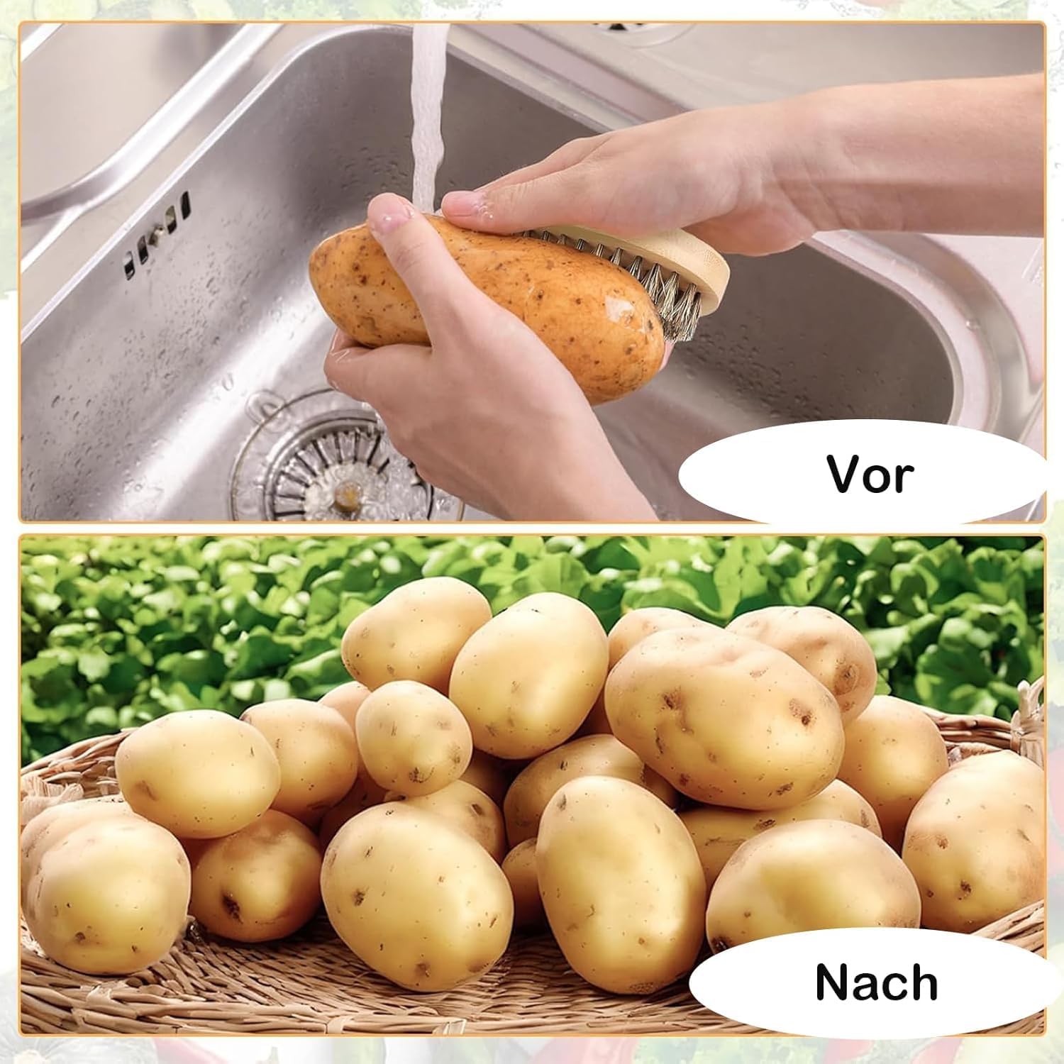 Brosse à Légumes 5 Pièces Poignée Ergonomique pour Nettoyer Légumes Fruits Ustensiles