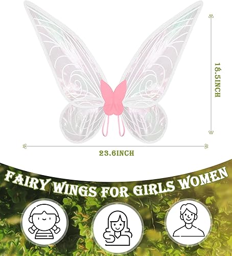 Miniatura 7 de Alas de hada para niñas, alas transparentes brillantes para mujeres y adultos, alas de mariposa para niños, cumpleaños, Halloween