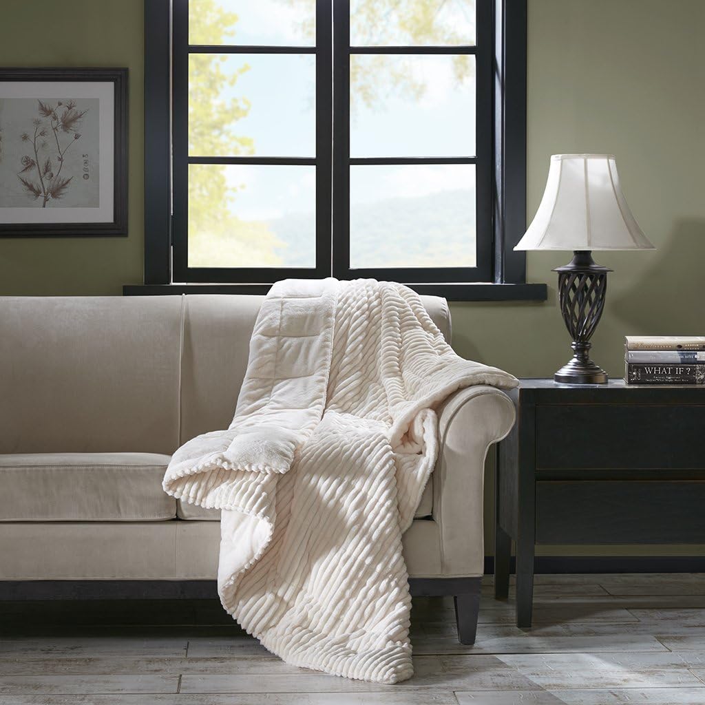Premier Comfort Parker Luxury Corduroy Plush Down Alternative Throw Ivory 60x70 Premium Soft Cozy Lightweight Corduroy For Bed, Couch or Sofa