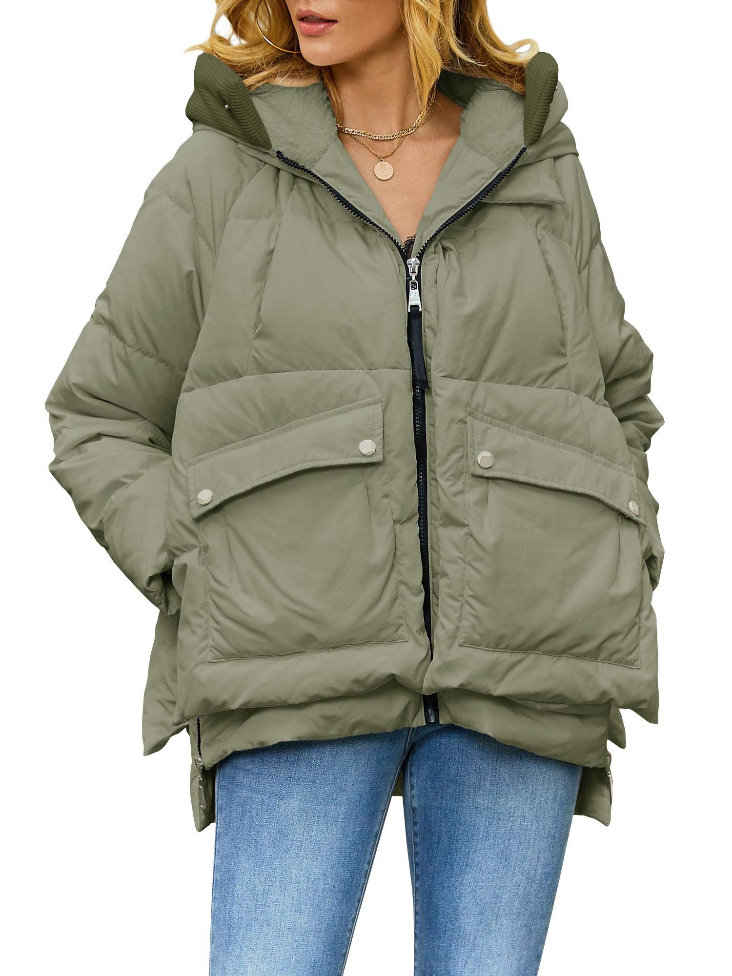 Misassy Womens Winter Down Jacket Thickened Hooded Puffer Parka Jackets Zip Up Warm Coats with Pockets