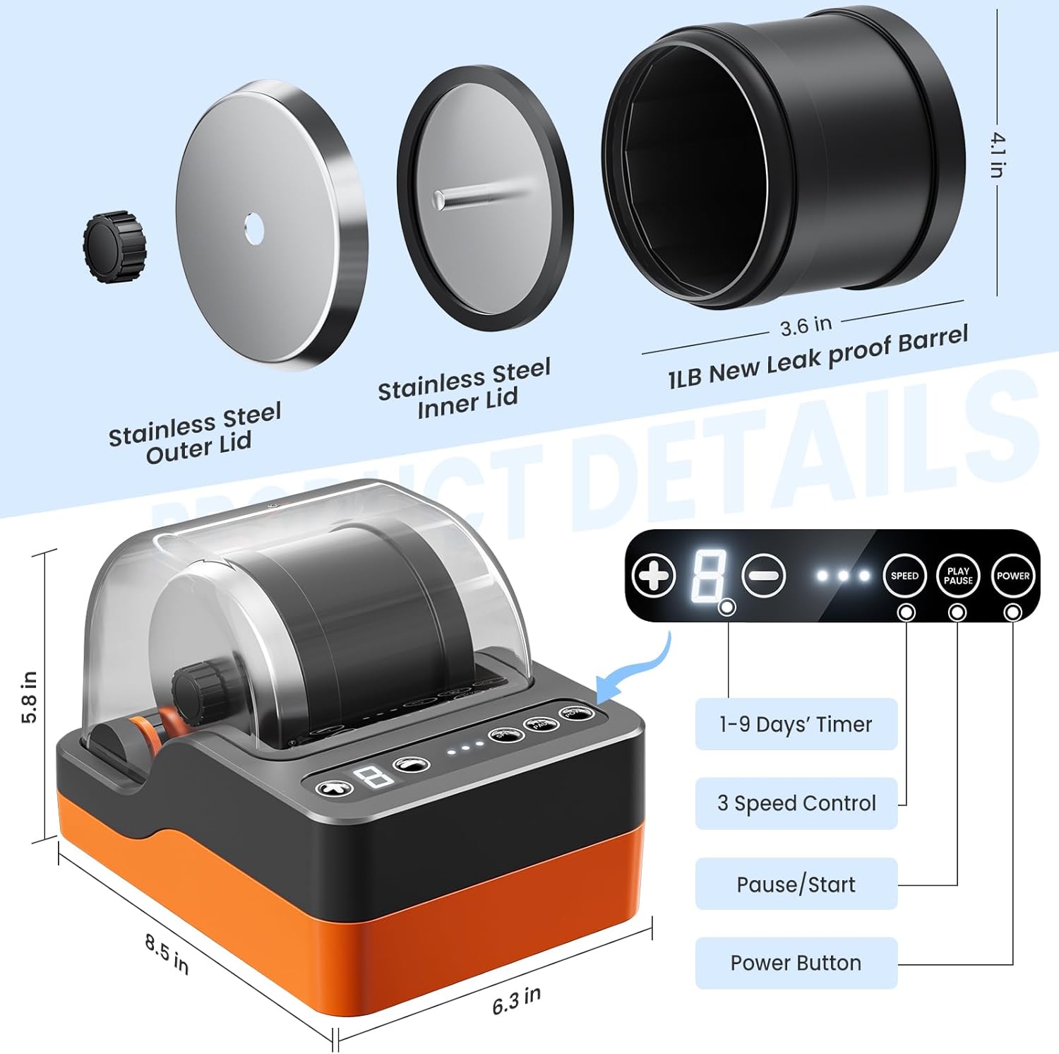 HopeRock Ultra Quiet Rock Tumbler Kit, Rock Polisher with Noise Reduction Cover for Kids, Adults & Rock Collector, 3-Speed Motor & 9-Day Timer, Great STEM Science Kit Gift for Age 8+, Boys Girls Toys