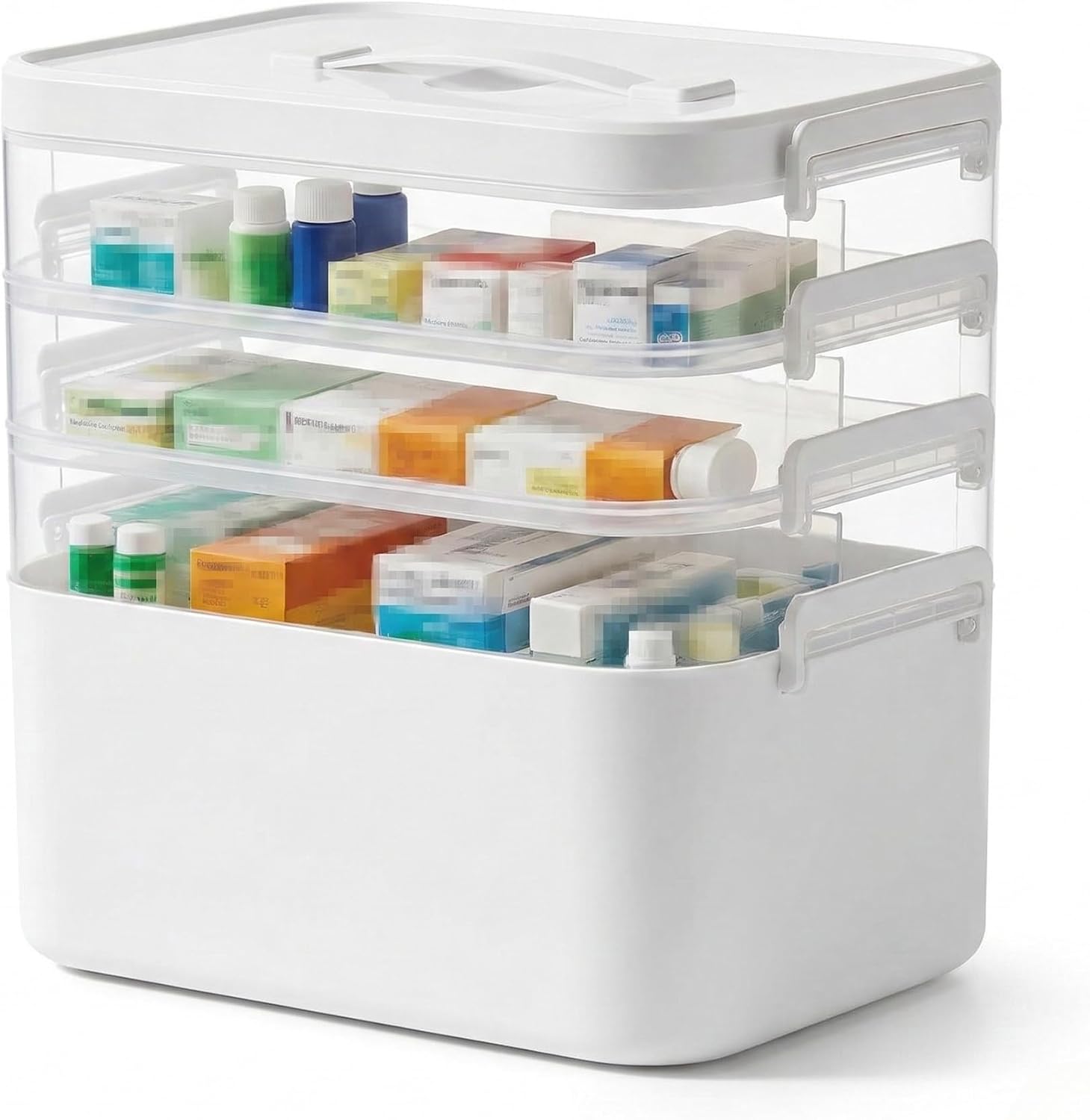 4-Tier Medicine Cabinet Organizer，Portable Medicine Cabinet with Handle, Empty First Aid Kit for Home,Multi-Purpose Organizer for Family First Aid, Home, Travel (Large 11 * 10.8 * 7.6 in)